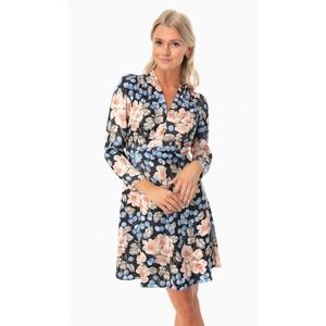 Rebecca Taylor Black Combo Long Sleeve V-neck Floral Dress Womens 14 New
